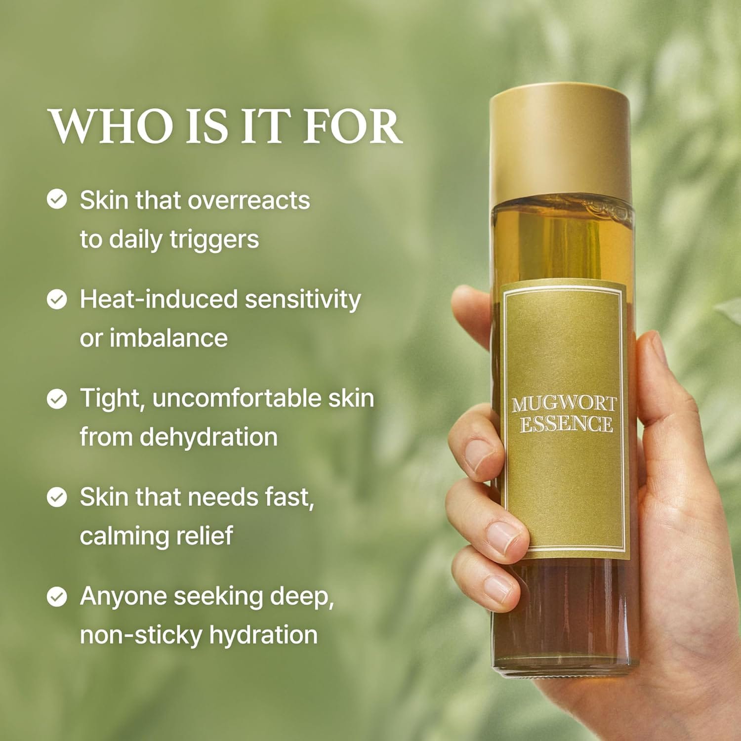 Mugwort Essence Vegan Extract Soothing Toner for Sensitive Irritated Skin Redness Relief Refreshing T-zone