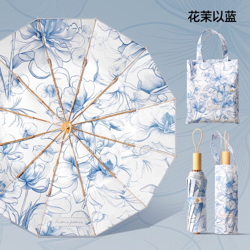 Double-layer Double-flower Black Rubber Sunscreen Rain Dual-Purpose Folding Umbrella