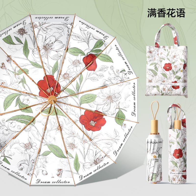 Double-layer Double-flower Black Rubber Sunscreen Rain Dual-Purpose Folding Umbrella