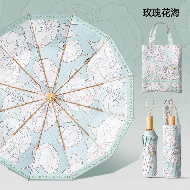 Double-layer Double-flower Black Rubber Sunscreen Rain Dual-Purpose Folding Umbrella