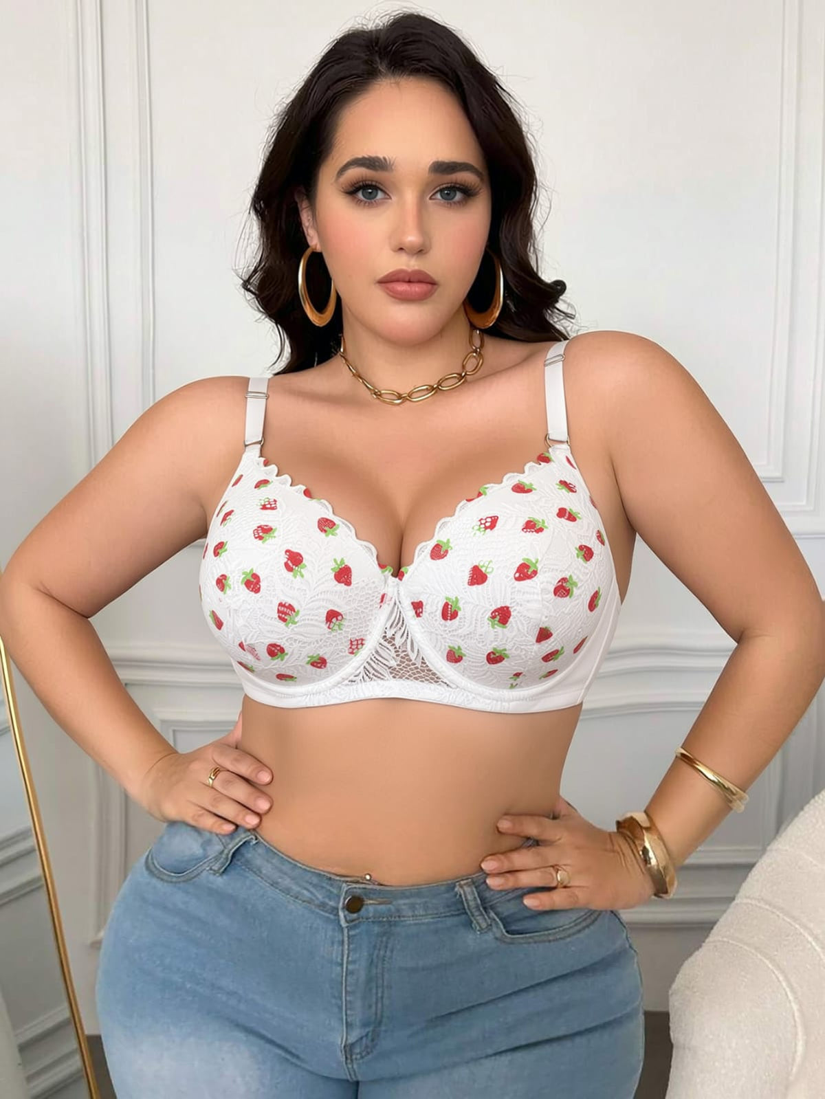 Plus-Size Wireless Push-Up Bra Sweet Strawberry , Anti-Sagging, Soft Support, Comfortable Thin Bra