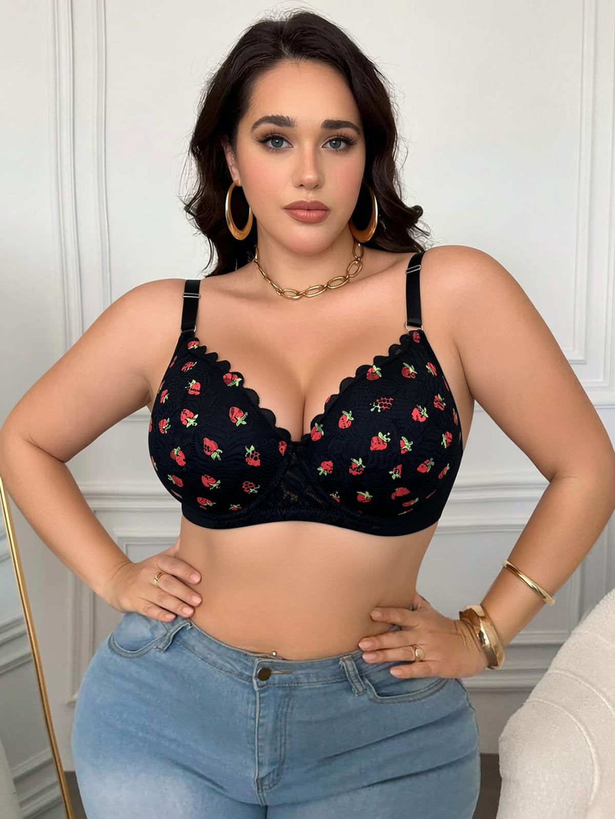 Plus-Size Wireless Push-Up Bra Sweet Strawberry , Anti-Sagging, Soft Support, Comfortable Thin Bra