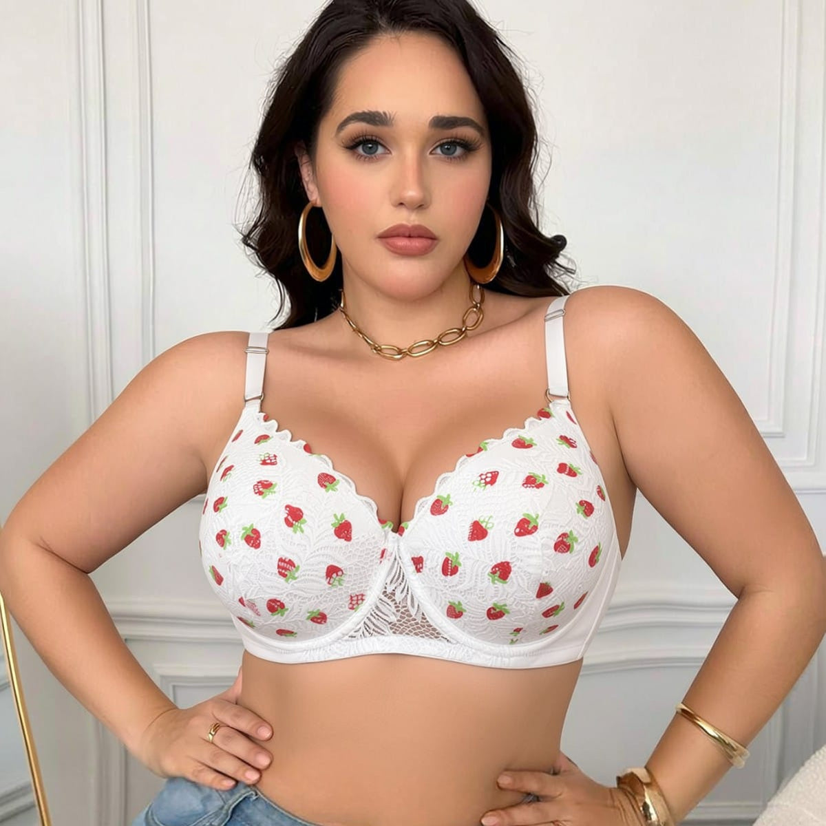 Plus-Size Wireless Push-Up Bra Sweet Strawberry , Anti-Sagging, Soft Support, Comfortable Thin Bra