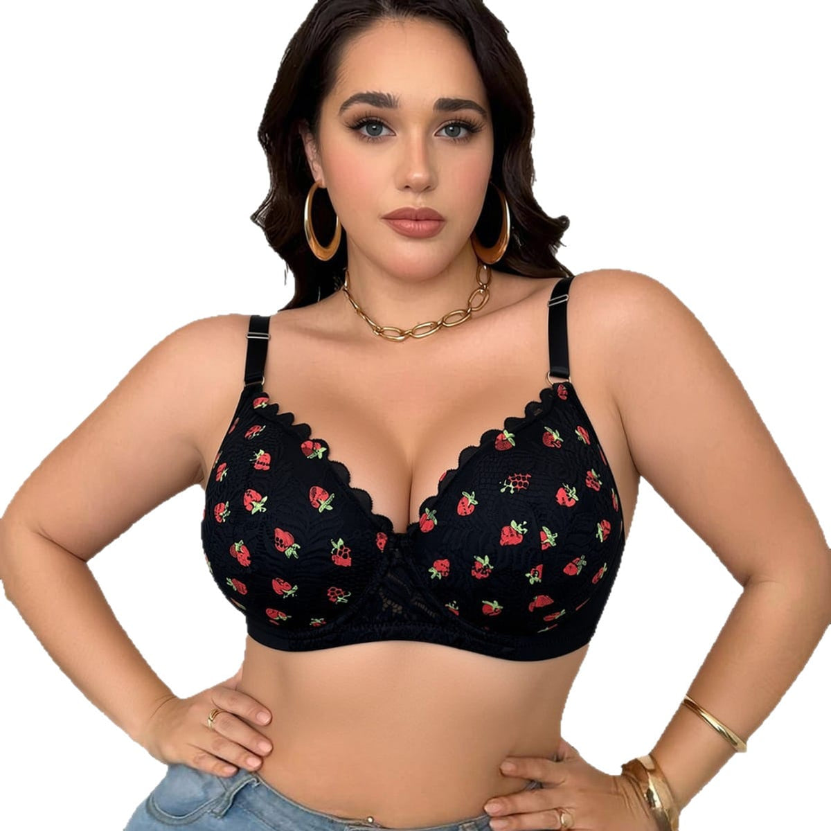 Plus-Size Wireless Push-Up Bra Sweet Strawberry , Anti-Sagging, Soft Support, Comfortable Thin Bra