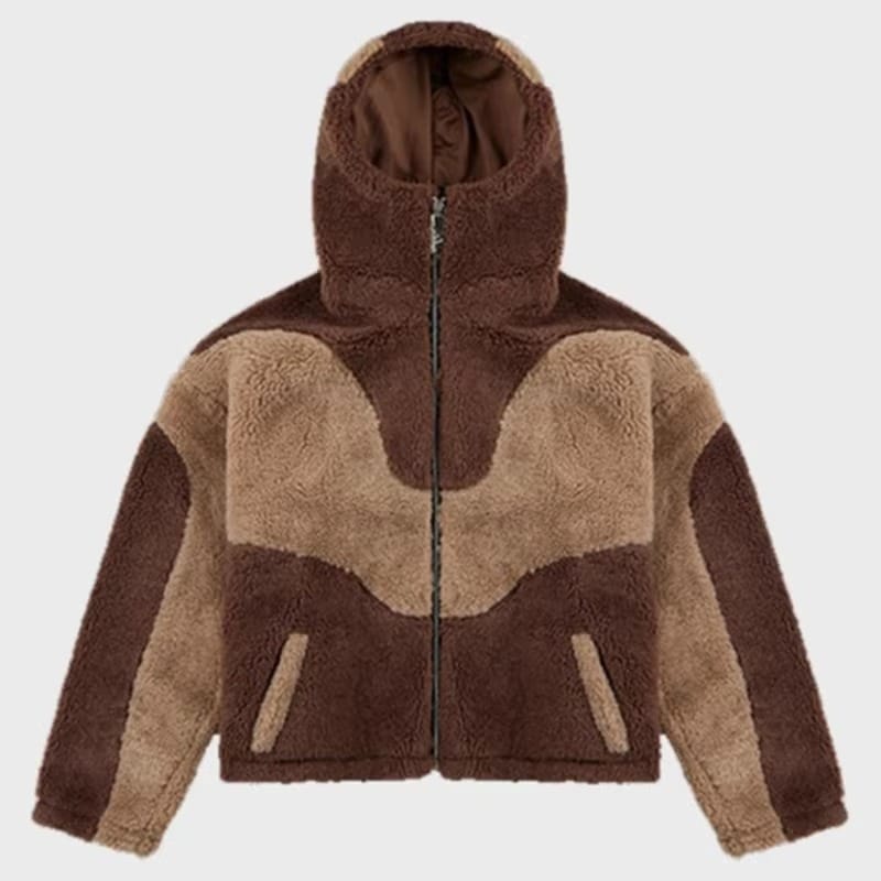 Cross-border autumn/winter hip-hop trendy lamb wool patchwork cardigan