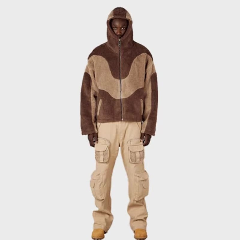 Cross-border autumn/winter hip-hop trendy lamb wool patchwork cardigan