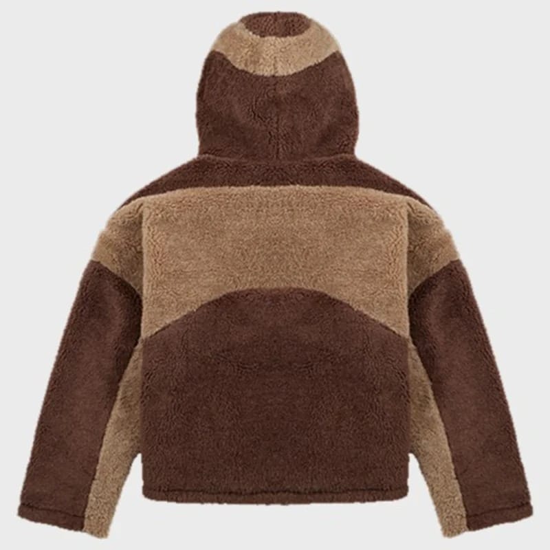 Cross-border autumn/winter hip-hop trendy lamb wool patchwork cardigan