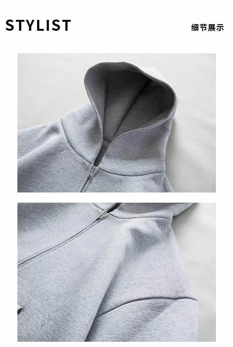 Export Pure Cotton Jacket Gray Hooded Sweatshirt Men's Spring and Autum Casual American Trendy Brand Couple Cardigan