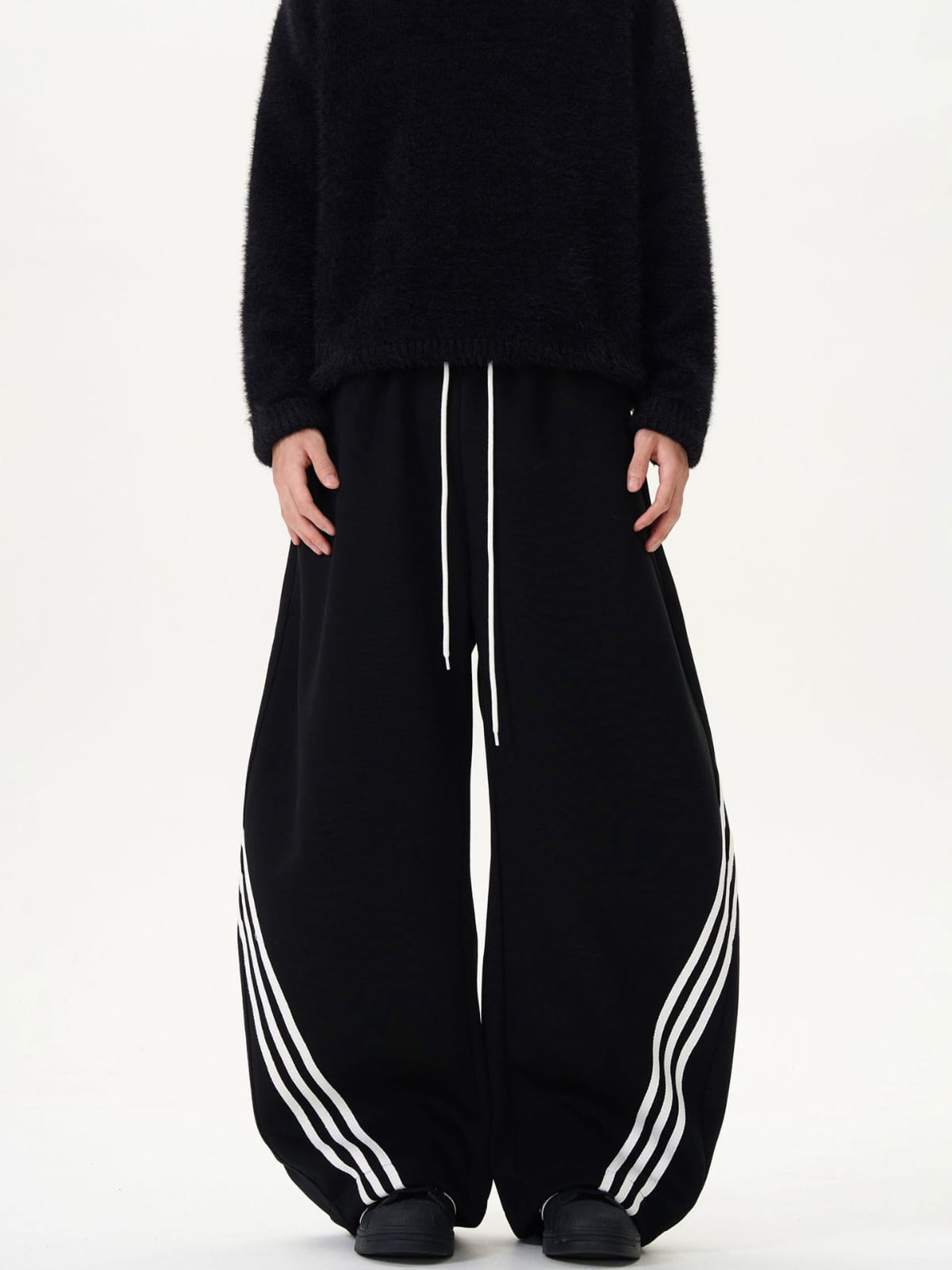 American Street Stripe Contrast Wide Leg Pants Sweatpants Men's and Women's Retro elastics Drawstring Loose Dose Casual Sports Pants