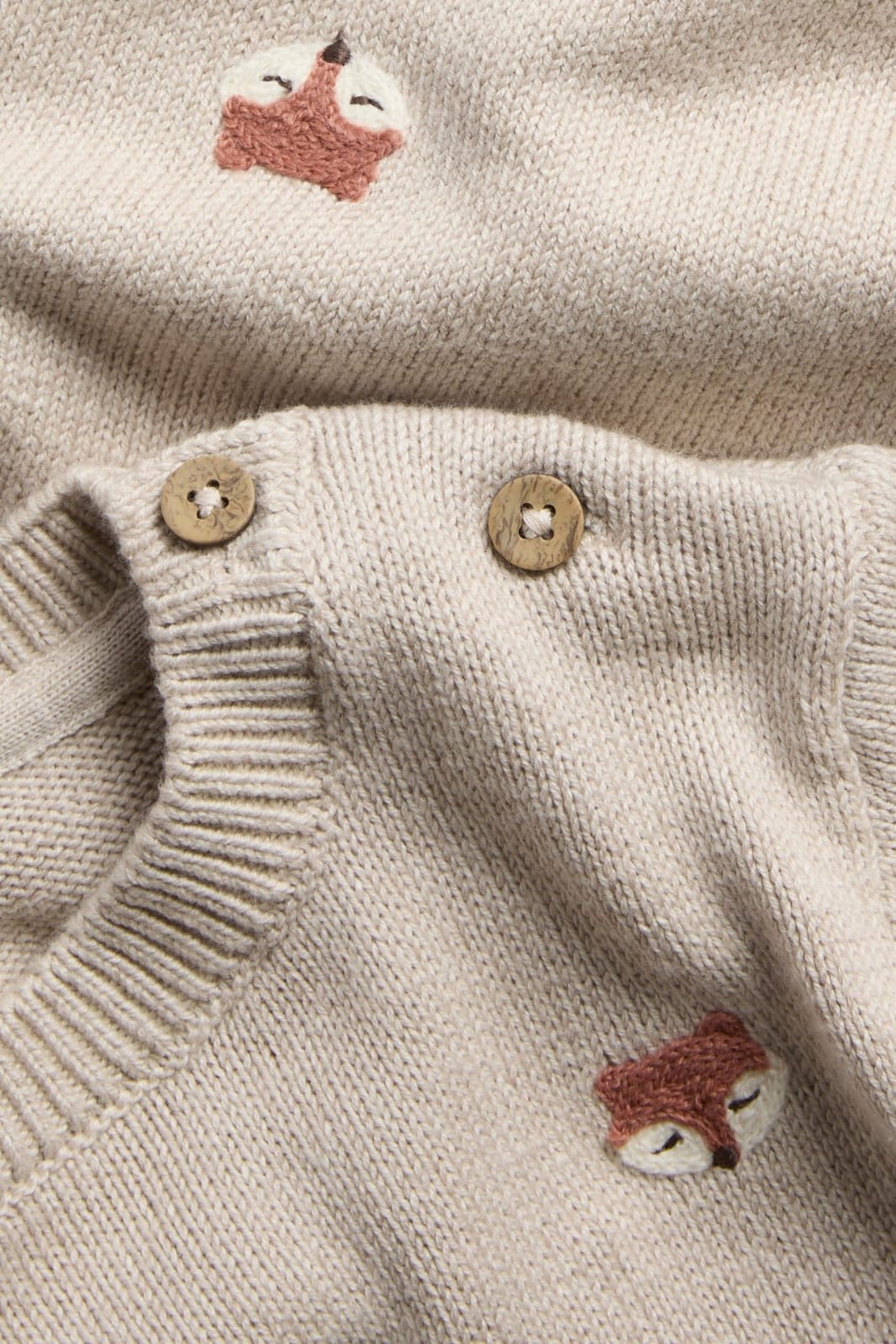Organic Cotton Baby & Kids beige knitted fox jumper (1-6 Years)Available