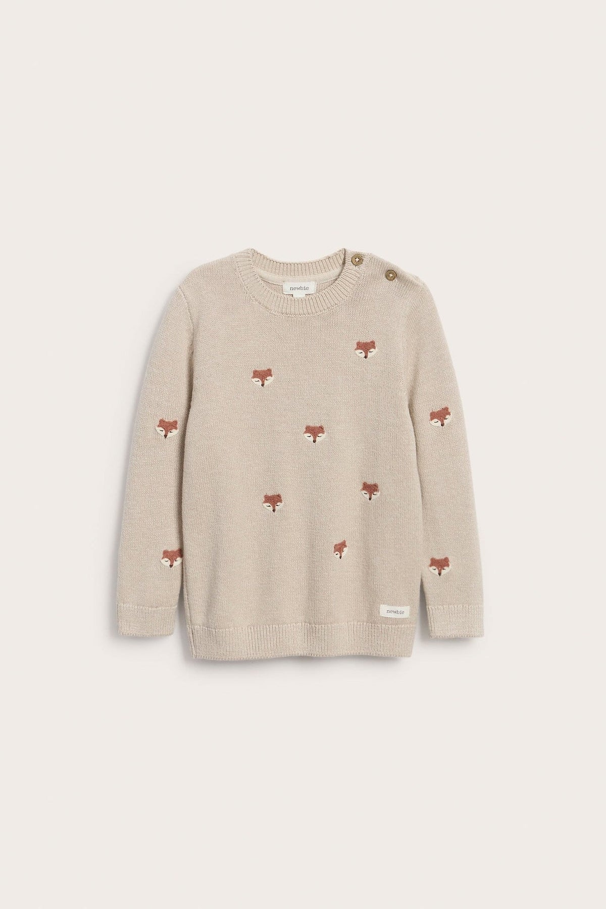 Organic Cotton Baby & Kids beige knitted fox jumper (1-6 Years)Available