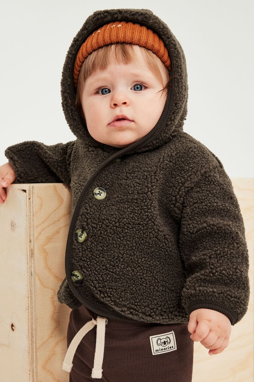 Baby cardigan with hood, made of plush 4/6Month / 12/18 Month Available