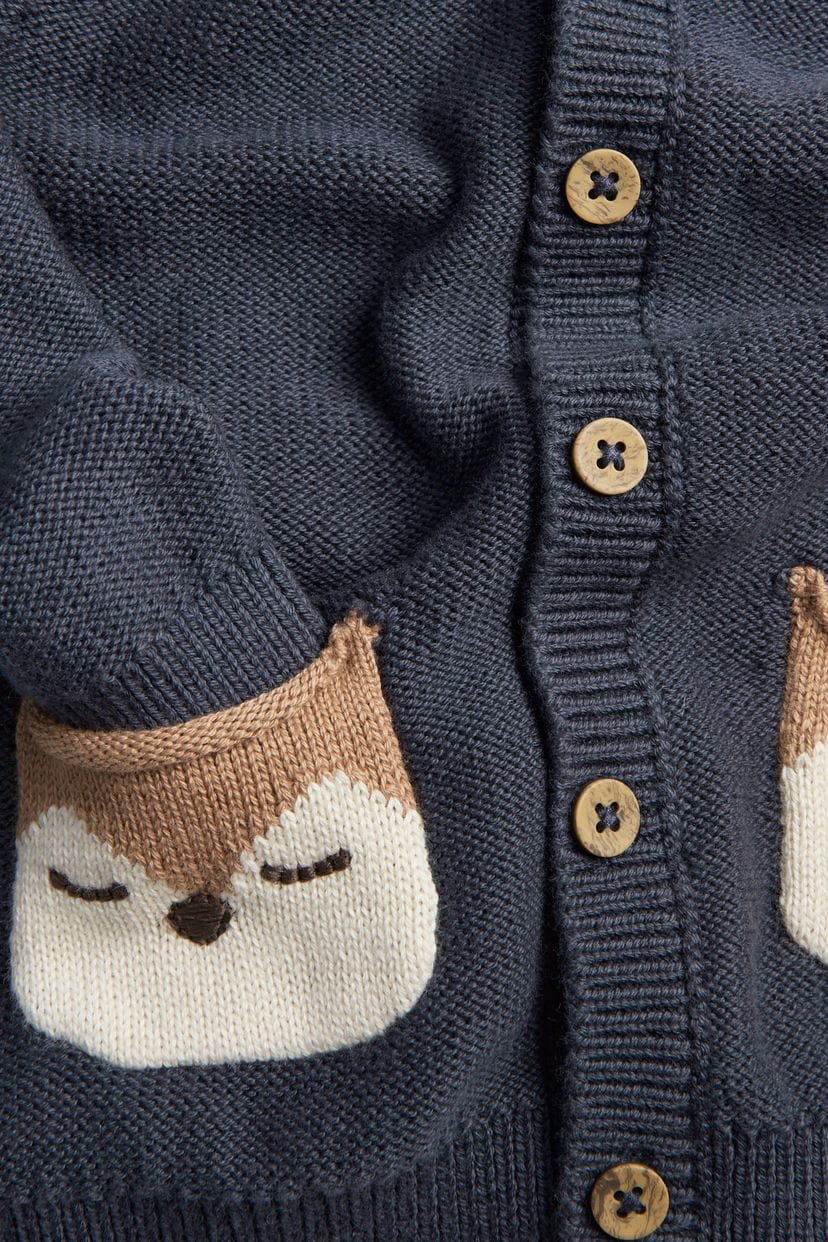 Knitted cardigan with fox motif (0-1 years )Available