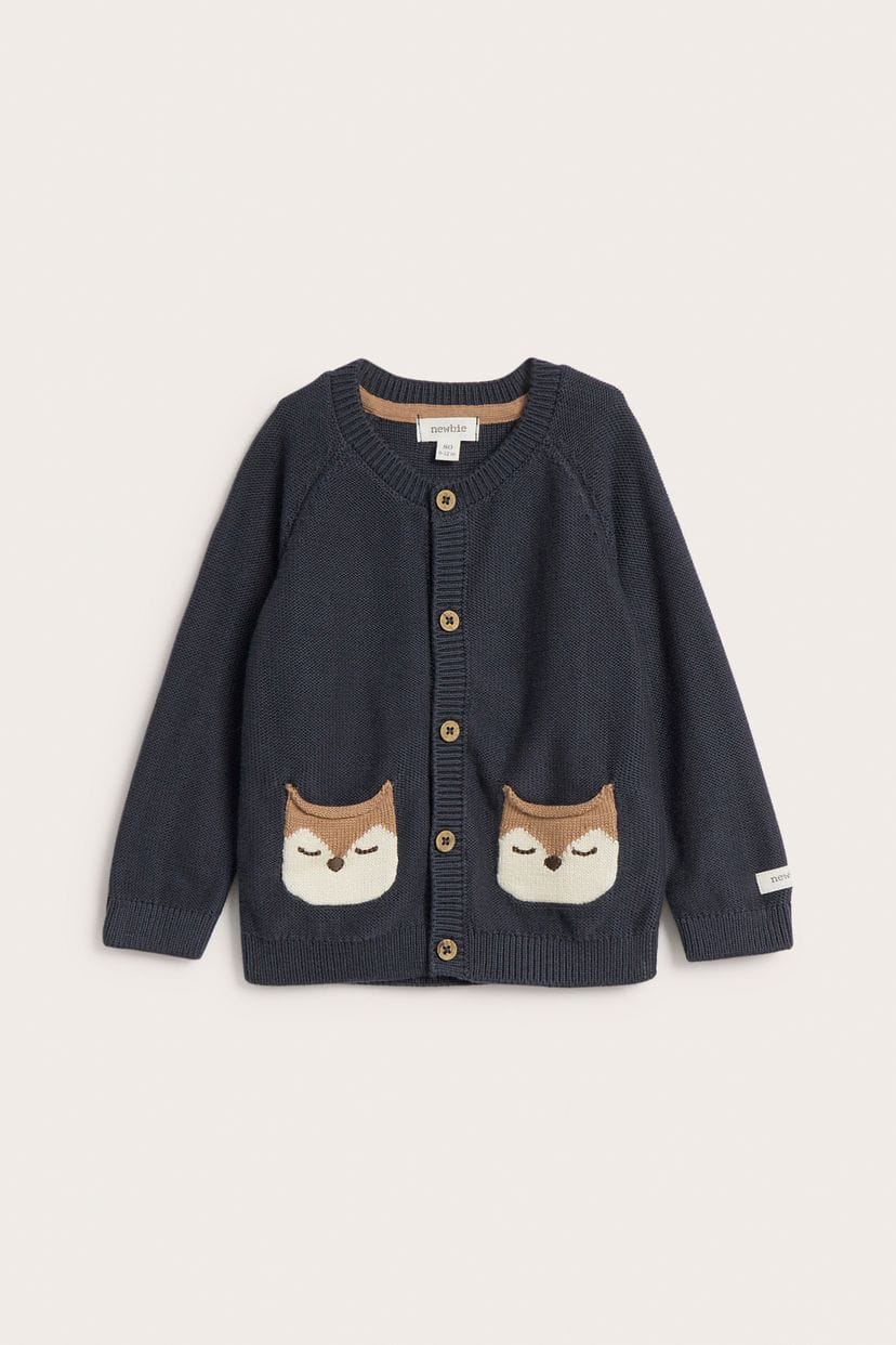 Knitted cardigan with fox motif (0-1 years )Available