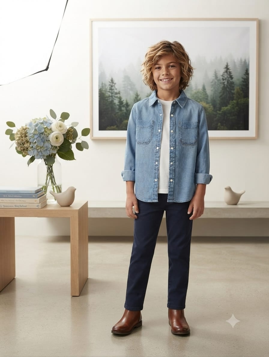 Premium 100% Cotton Casual Denim Shirt for Boys (Age 8 / Size M)Available In Stock