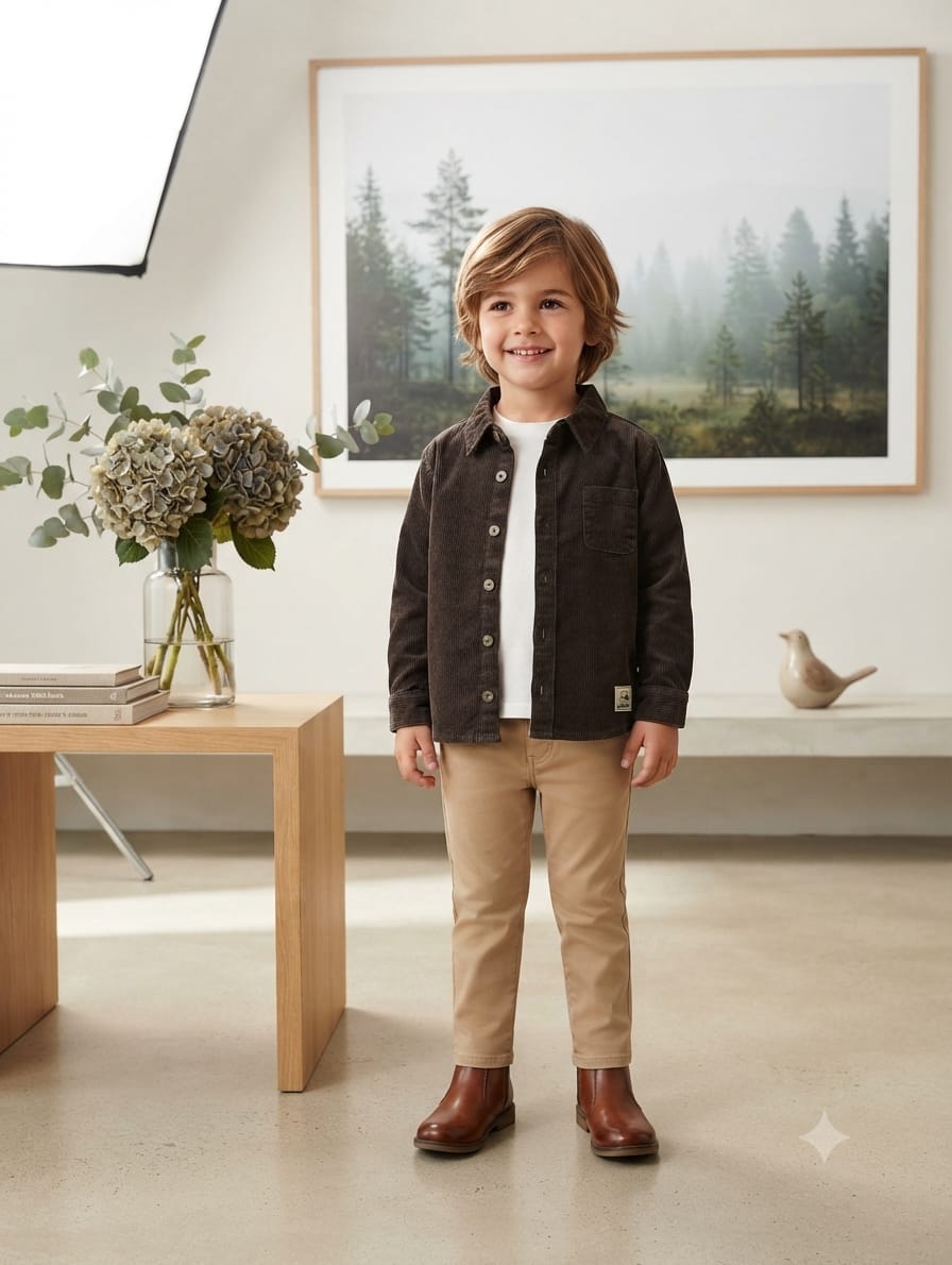 Baby Boys Brown Corduroy Shirt(1-6 Years)Available In Stock