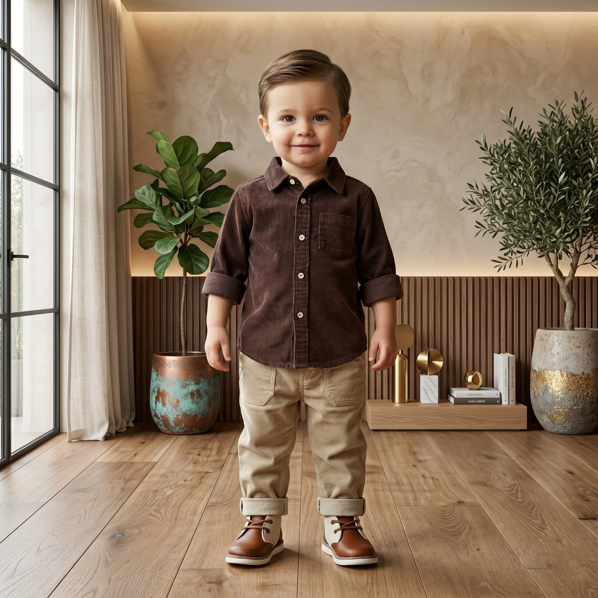 Baby Boys Brown Corduroy Shirt(1-6 Years)Available In Stock