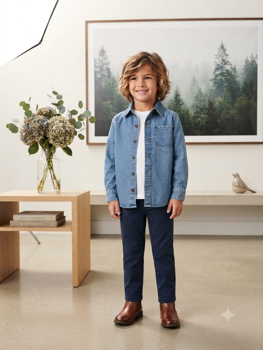 Premium 100% Cotton Casual Denim Shirt for Boys (Age 4/5)Available In Stock