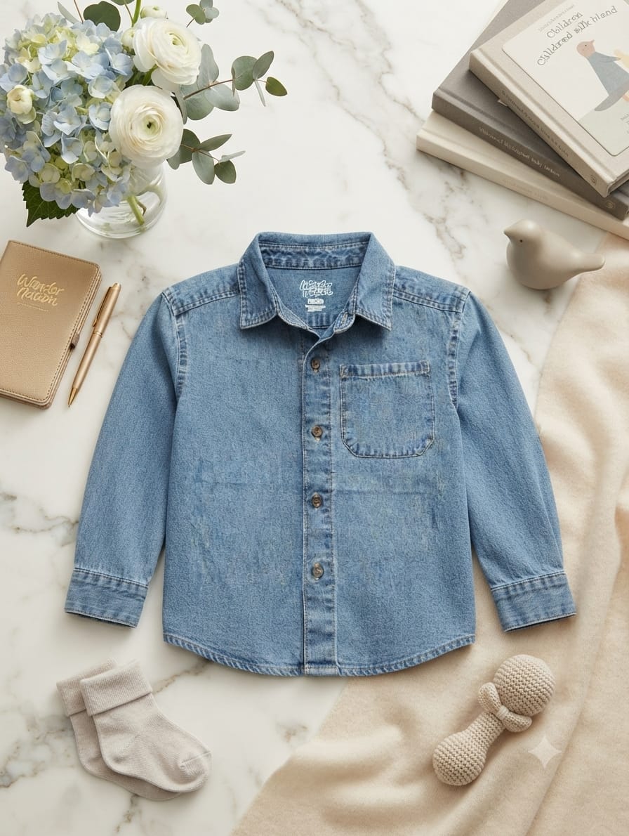 Premium 100% Cotton Casual Denim Shirt for Boys (Age 4/5)Available In Stock