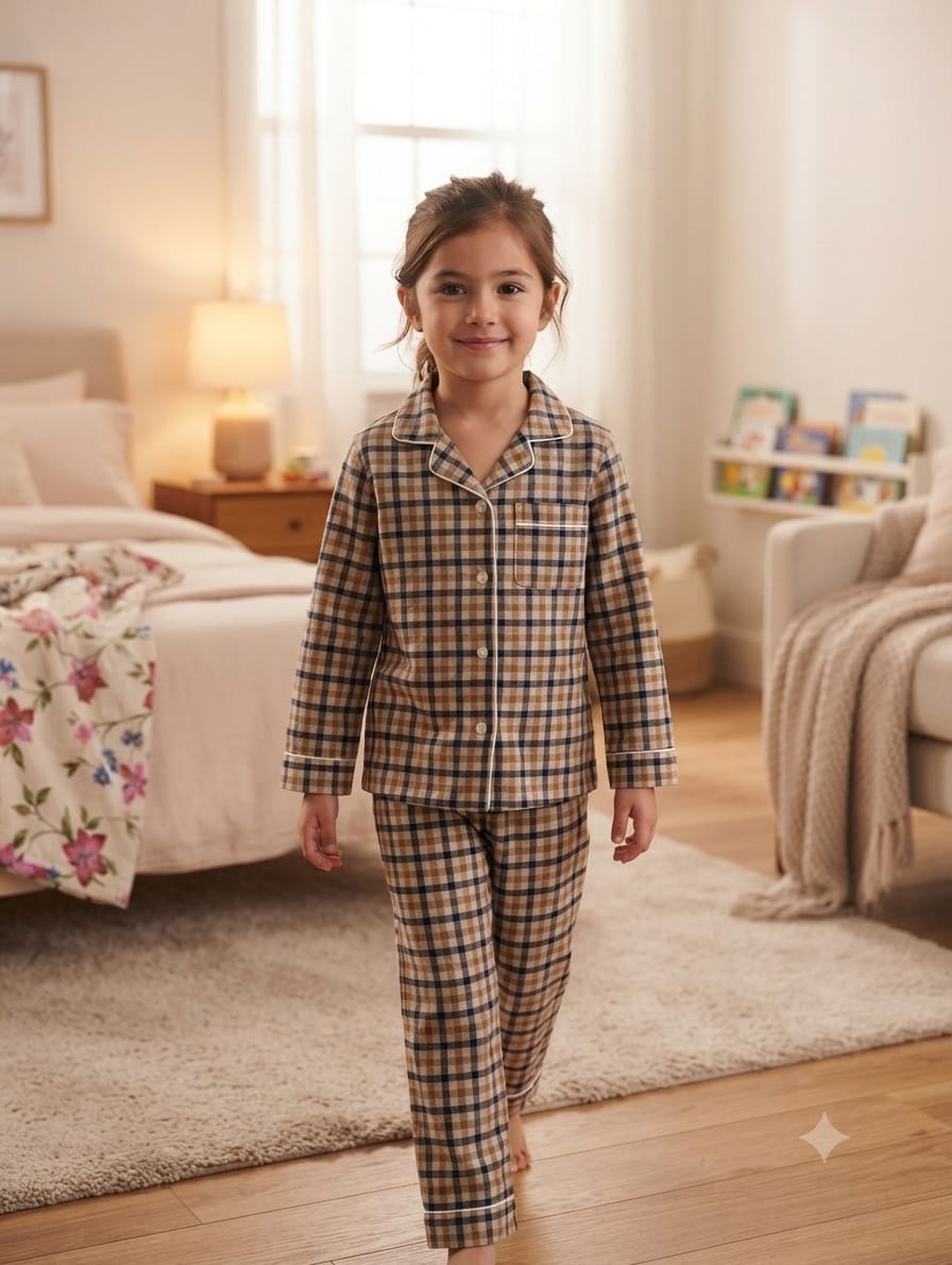 2pcs Vintage Plaid Woven Cardigan & Pants Set, Casual & Comfortable Loungewear (7/8/9 Years)Available