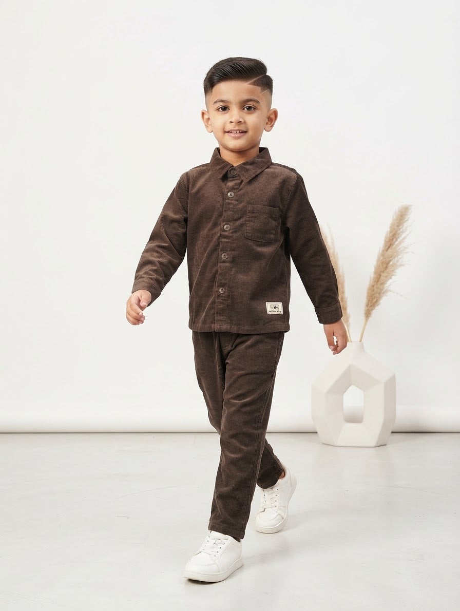 Baby Boys Brown Corduroy Shirt Pant 2 Pcs Set (1-6 Years)Available In Stock