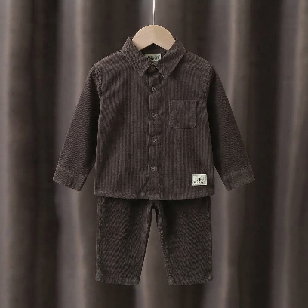 Baby Boys Brown Corduroy Shirt Pant 2 Pcs Set (1-6 Years)Available In Stock