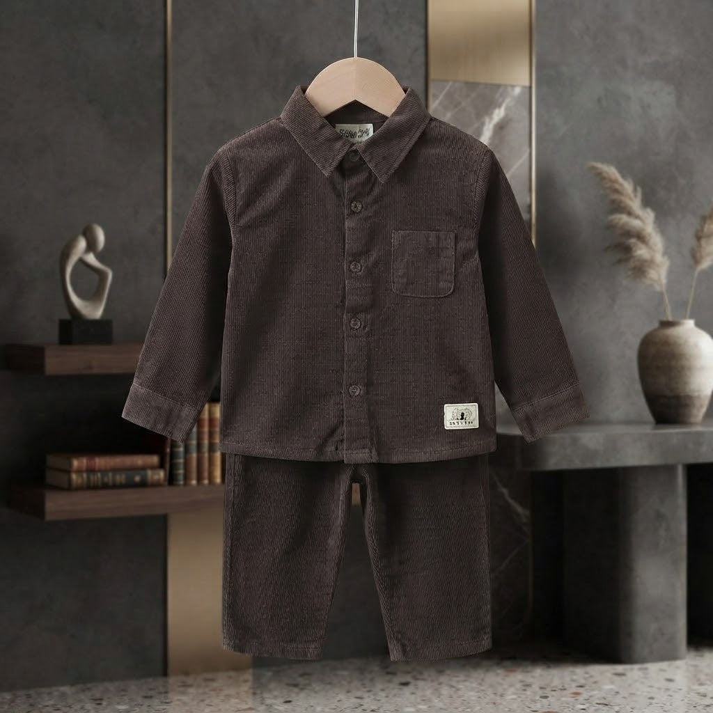 Baby Boys Brown Corduroy Shirt Pant 2 Pcs Set (1-6 Years)Available In Stock