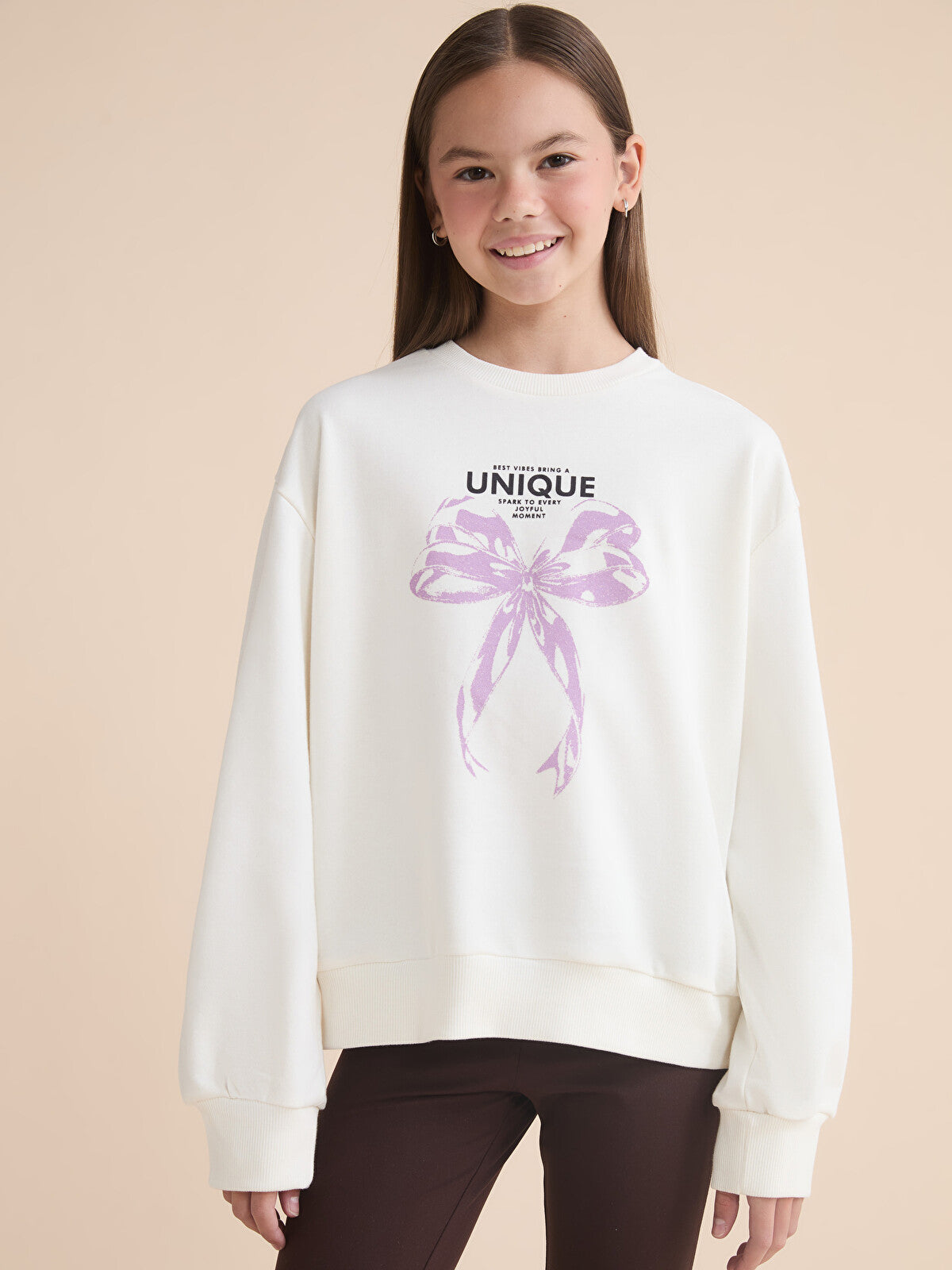 LCW Kids Crew Neck Ribbon Printed Girls' Sweatshirt 9/10 years