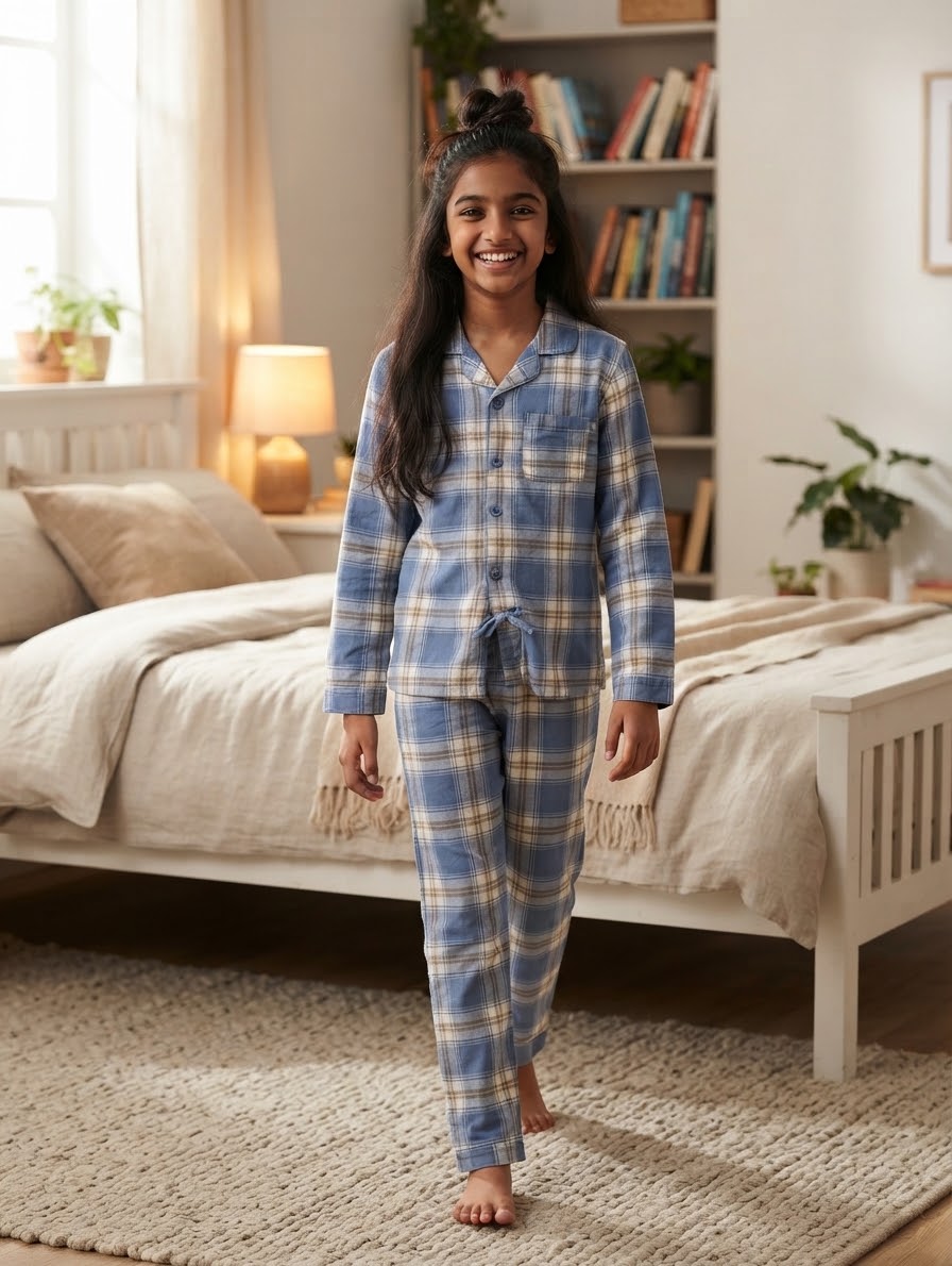 2pcs Vintage Plaid Woven Cardigan & Pants Set, Casual & Comfortable Loungewear (10/12Years)Available