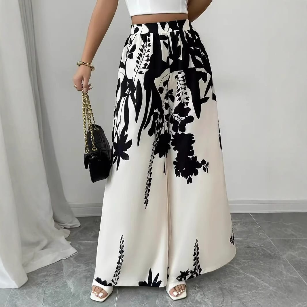 China Imported Women's fashion printed, lace-up, waist-cinching, slim-fit casual trousers for women Plzzo available in stock