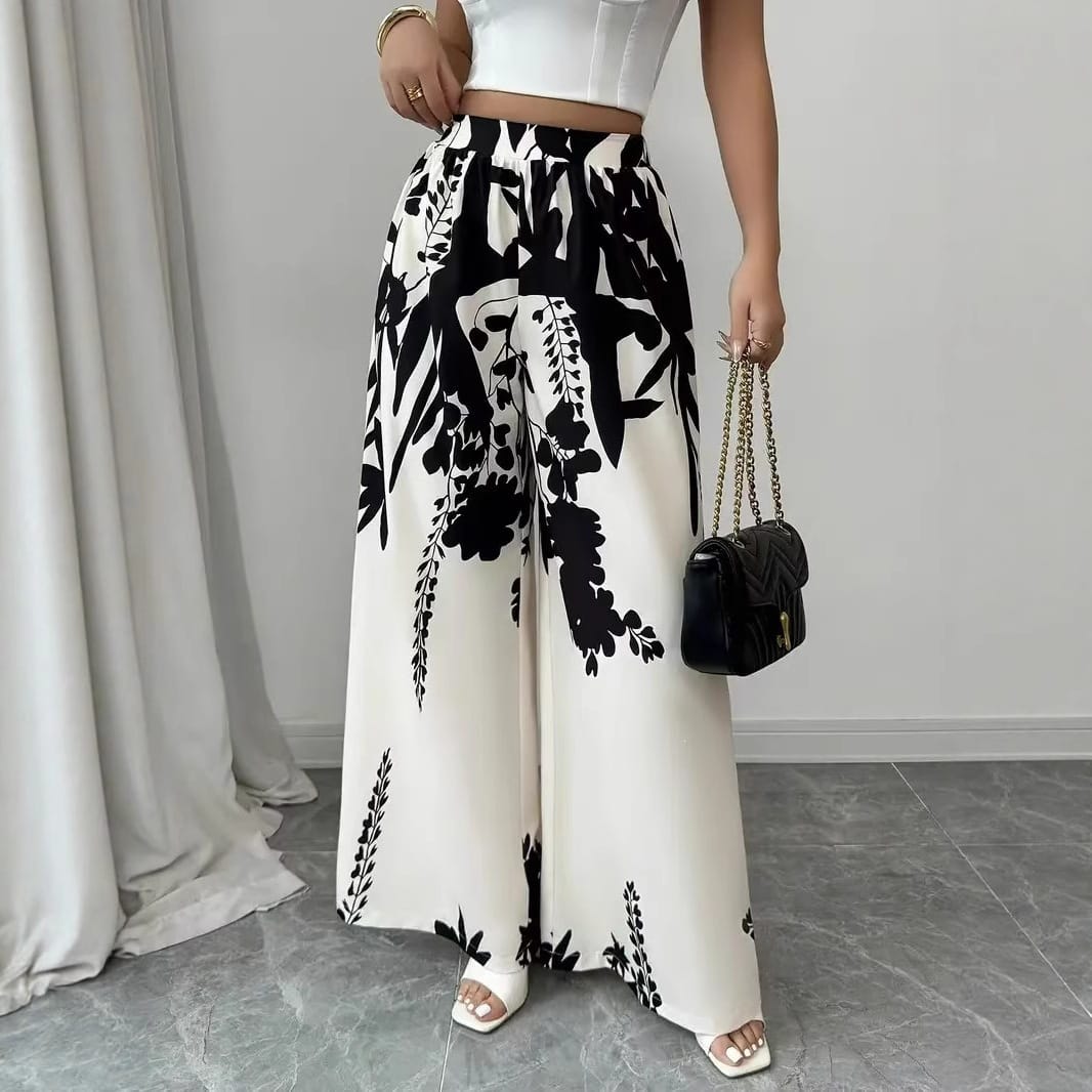 China Imported Women's fashion printed, lace-up, waist-cinching, slim-fit casual trousers for women Plzzo available in stock