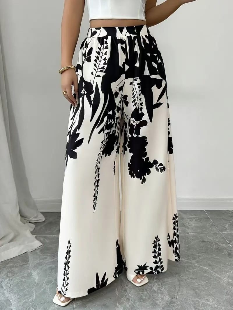 China Imported Women's fashion printed, lace-up, waist-cinching, slim-fit casual trousers for women Plzzo available in stock
