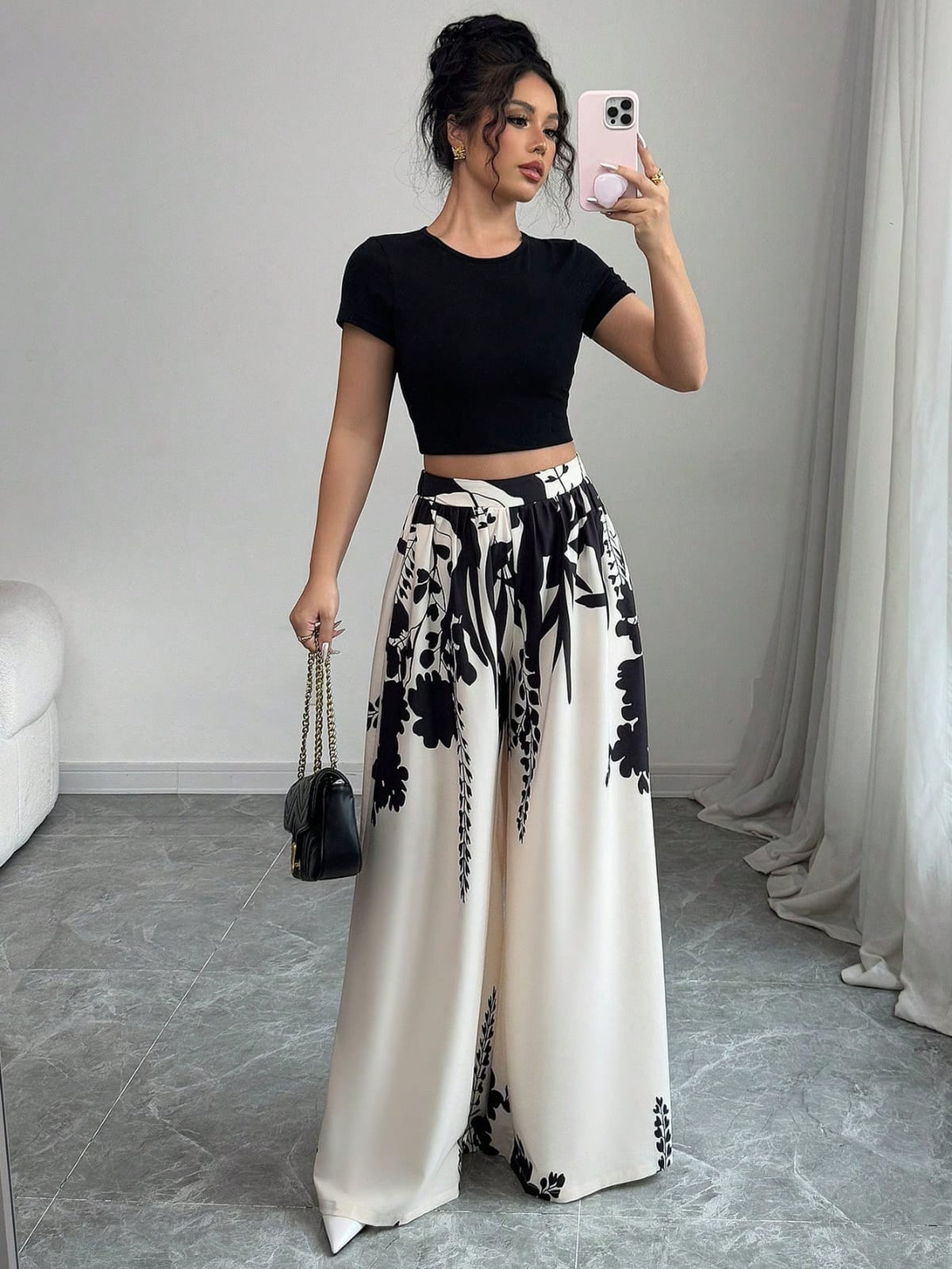 China Imported Women's fashion printed, lace-up, waist-cinching, slim-fit casual trousers for women Plzzo available in stock
