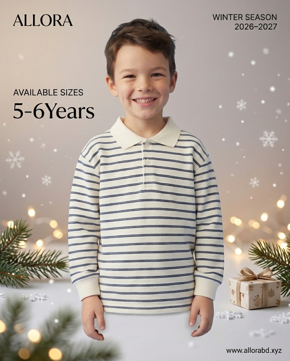 5-6 Years LCW Kids Polo Neck Striped Boys' Sweatshirt- Available in stock