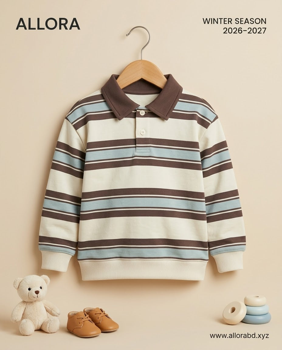 3-4 Years LCW Kids Polo Neck Striped Boys' Sweatshirt- Available in stock