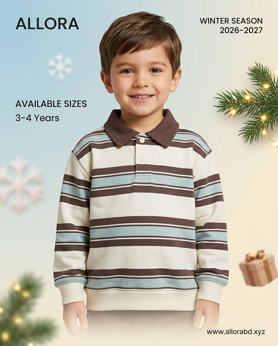 3-4 Years LCW Kids Polo Neck Striped Boys' Sweatshirt- Available in stock