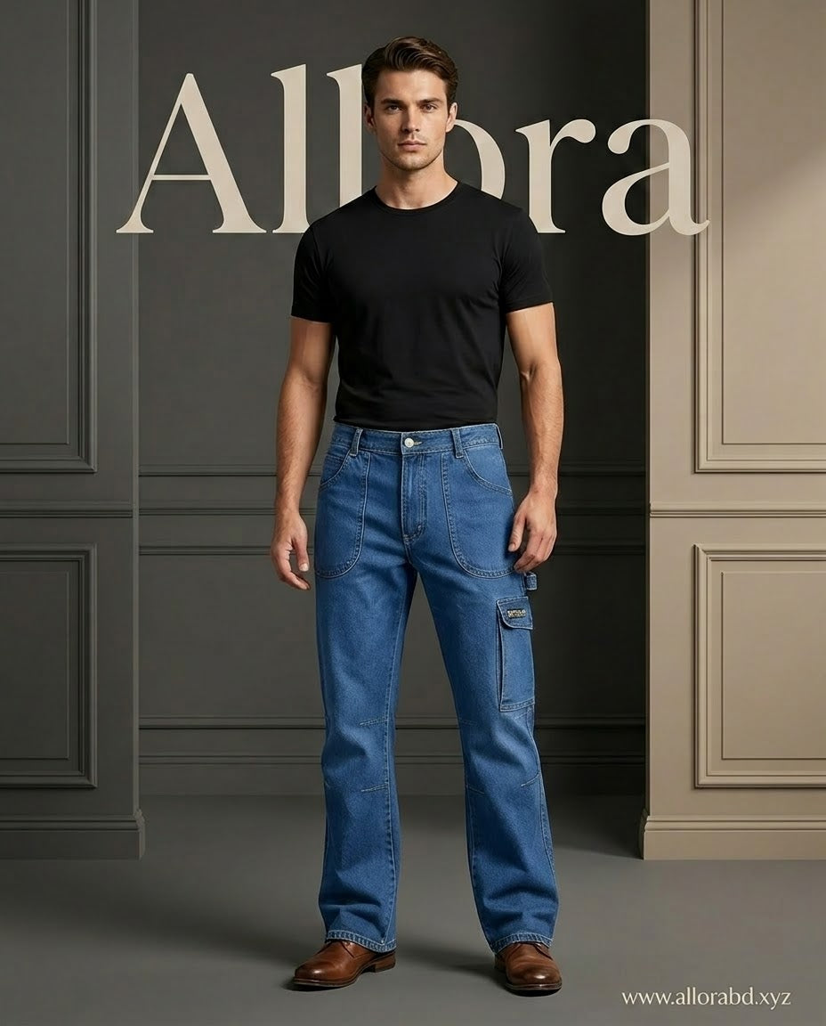 STRETCH COTTON DENIM WORK BOOTCUT JEANS — TOURAN ( AVAILABLE IN STOCK)