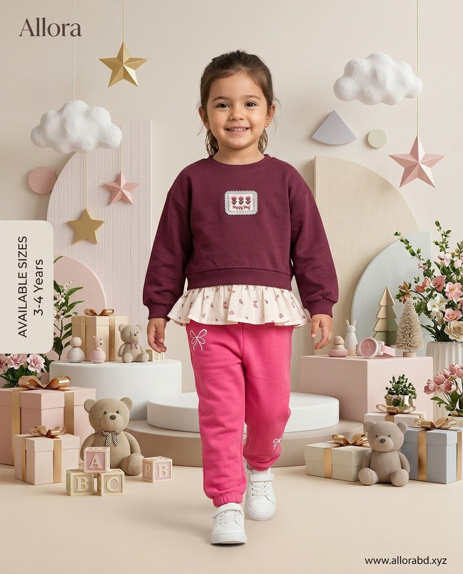 3-4Years LCW kids Printed Sweatshirt & Trouser Set for Girls Available in stock
