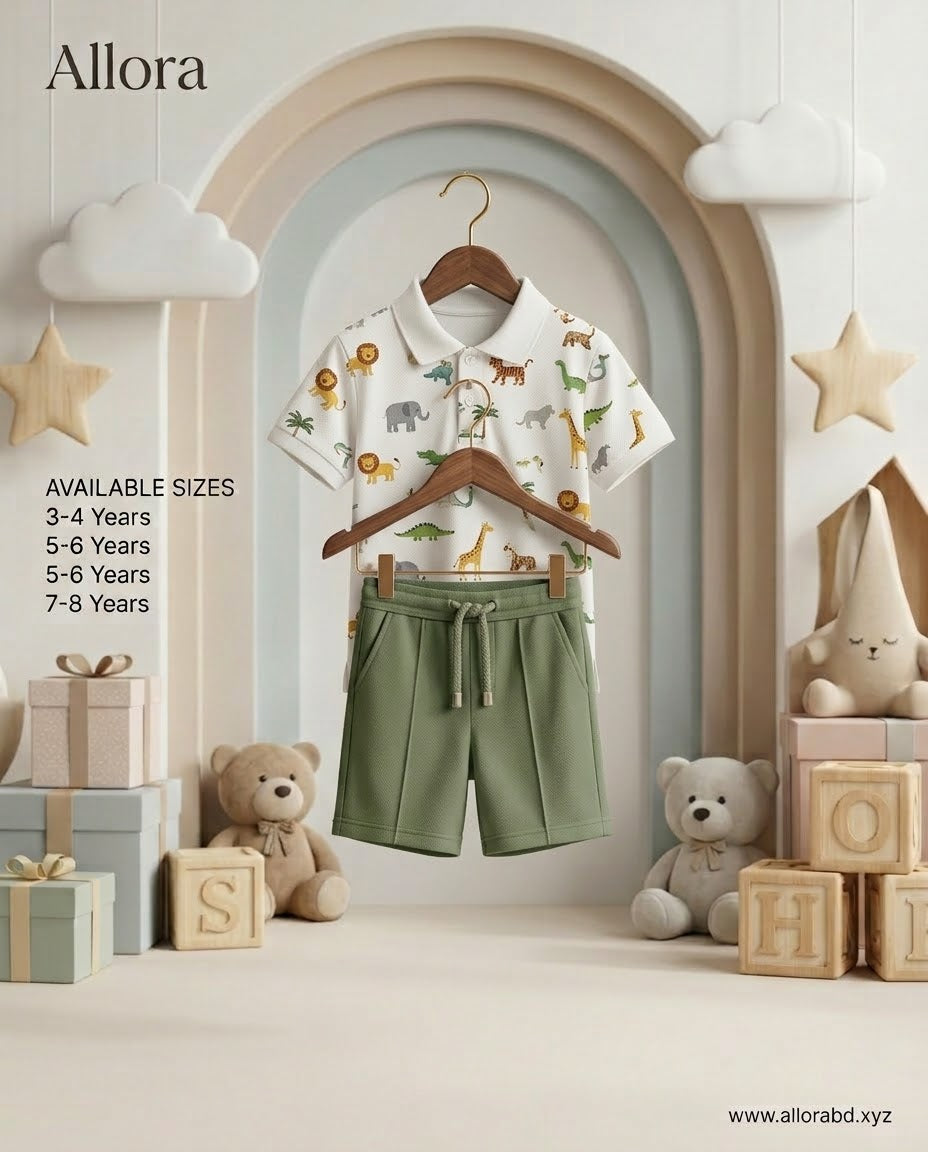 5-6/7-8 Years LCW Kids Polo Neck Boys' T-shirt And Shorts 2 Pack for Boys' Available in stock