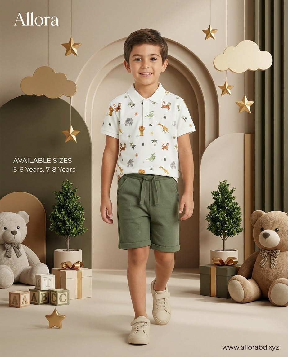 5-6/7-8 Years LCW Kids Polo Neck Boys' T-shirt And Shorts 2 Pack for Boys' Available in stock