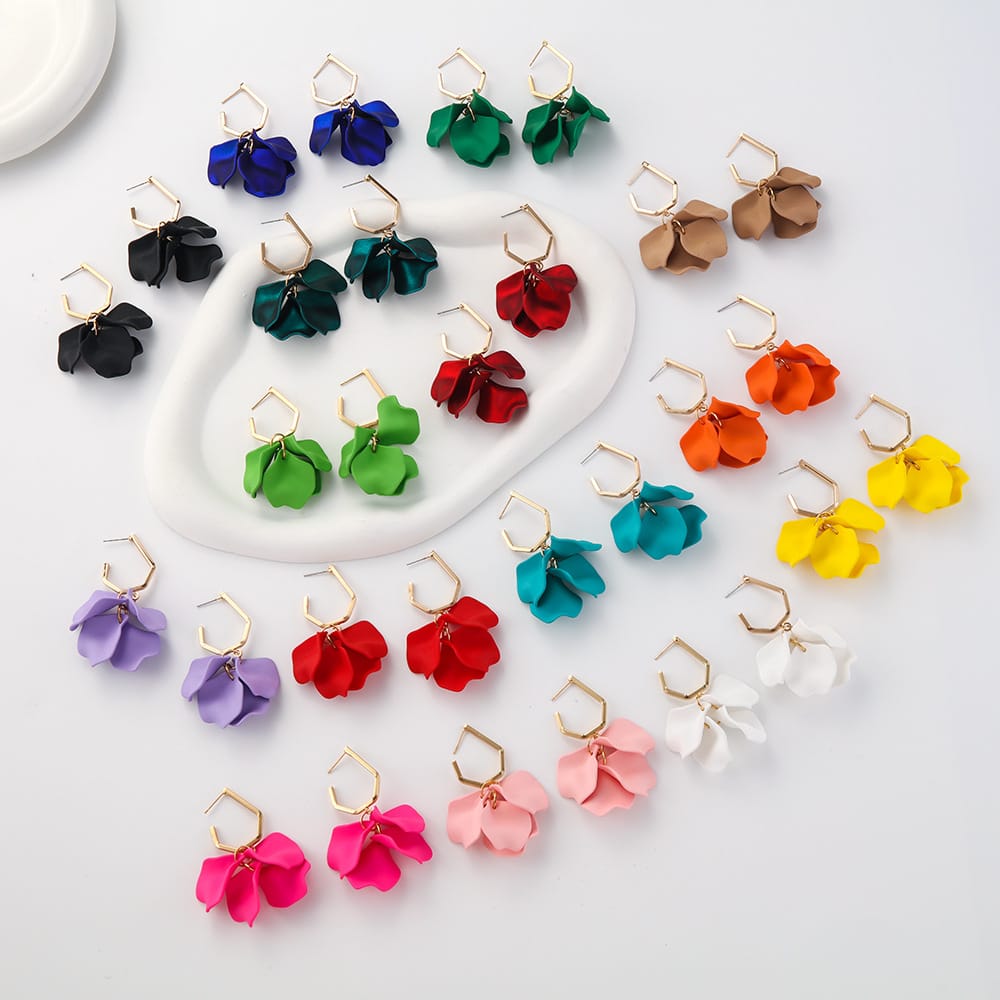 Fashion Jewelry Rose Petal Long Exaggerated Earrings For Women