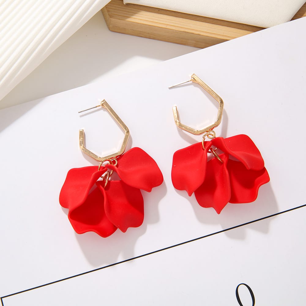 Fashion Jewelry Rose Petal Long Exaggerated Earrings For Women