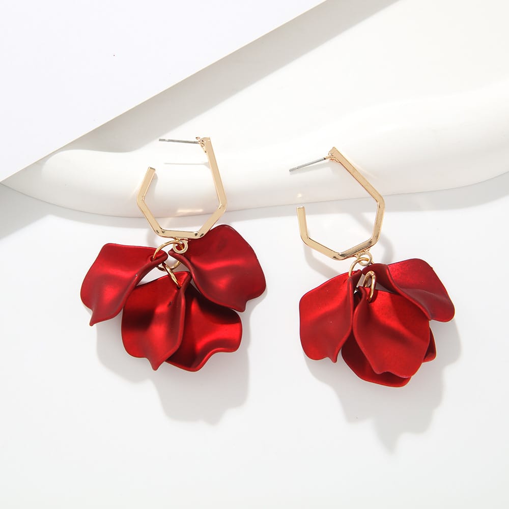 Fashion Jewelry Rose Petal Long Exaggerated Earrings For Women