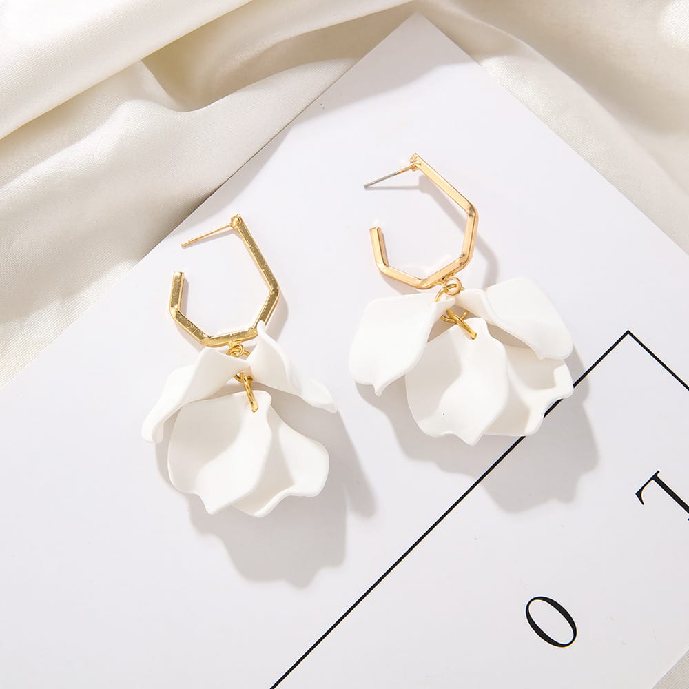 Fashion Jewelry Rose Petal Long Exaggerated Earrings For Women