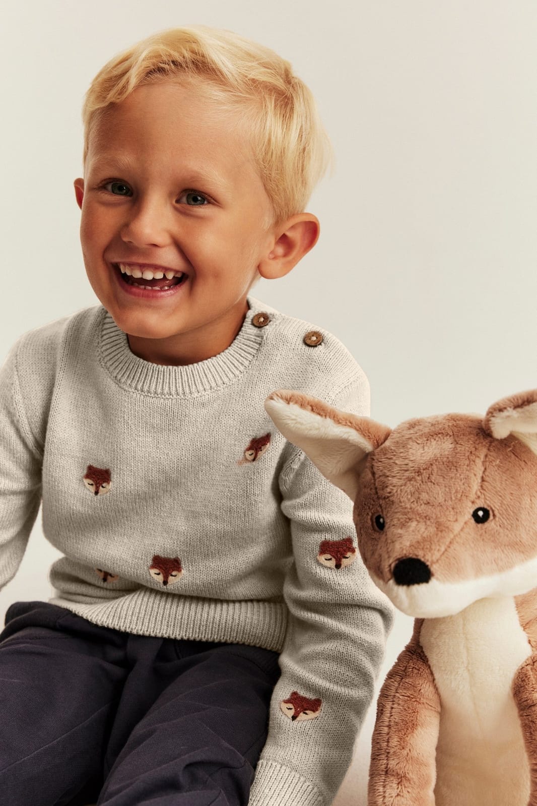 Organic Cotton Baby & Kids beige knitted fox jumper (1-6 Years)Available