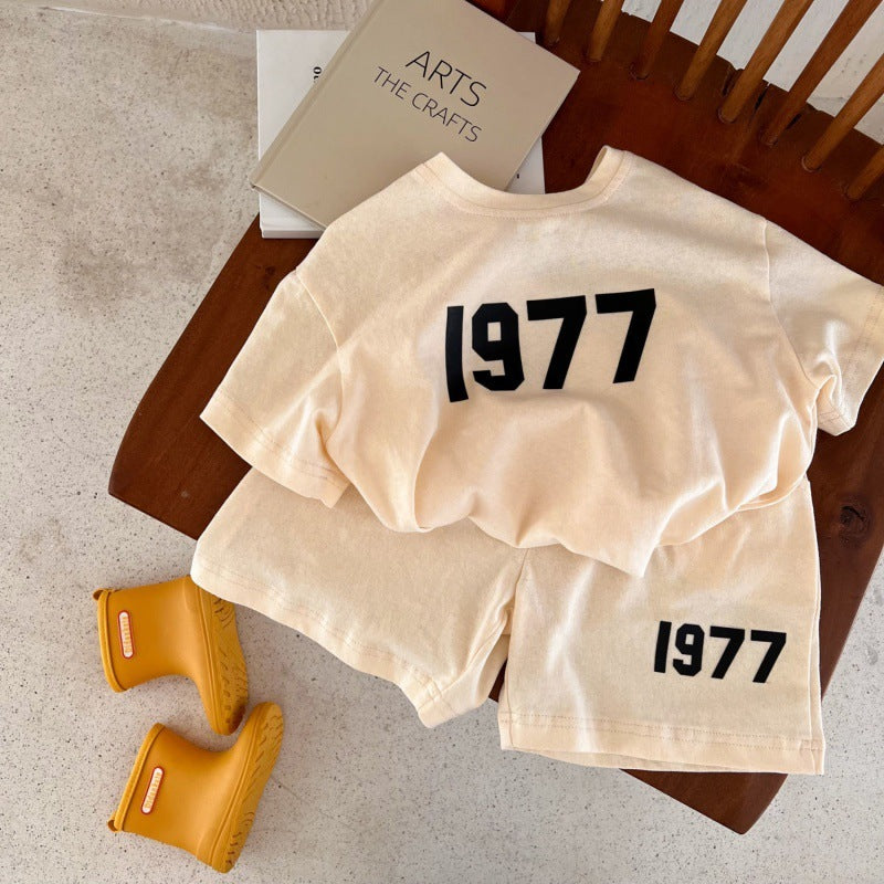 Children's Cotton Suit Summer New Boys And Girls Printed Short-sleeved T-shirt Baby Shorts Two-piece Set