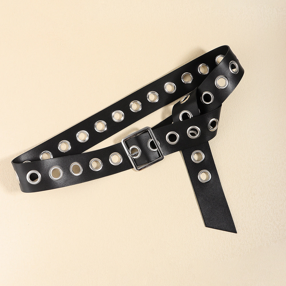 Men And Women Fashion Hollow Belt Personality Punk Style PU Soft Belt Jeans Hip Hop Accessories  (Available)