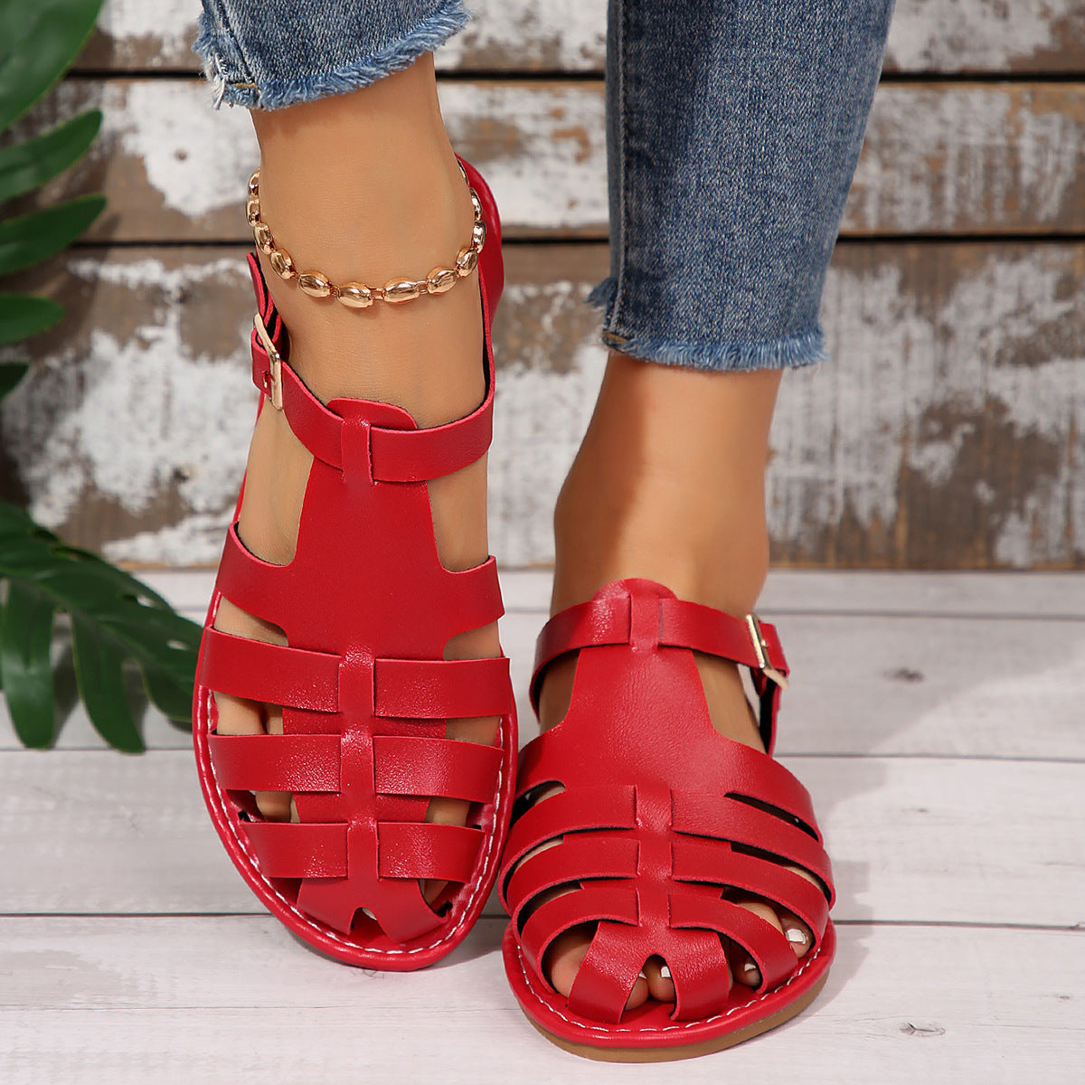 Women's Hollowed Toe Box Flat Sandals Octopus Casual Plus Size Beach Sandals