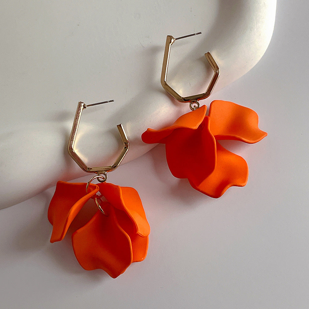 Fashion Jewelry Rose Petal Long Exaggerated Earrings For Women