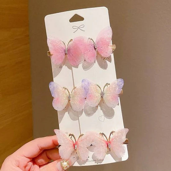 Gradient Color Moving Butterfly Super Fairy Children's Simulated Pearl Butterfly Hairpin